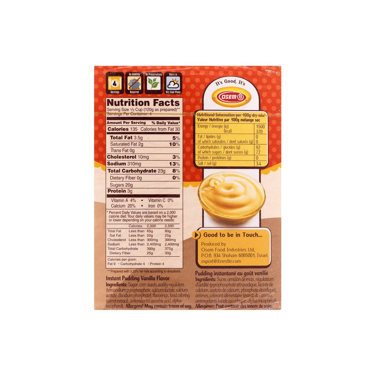 Osem Instant Pudding Vanilla Flavour - Trans Fat Free, 80 g (Pack of 12)