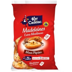 Ker Cadelac Madeleines Coquilles Maxi Pépites de Chocolat Sachets Individuels (x24) 600g