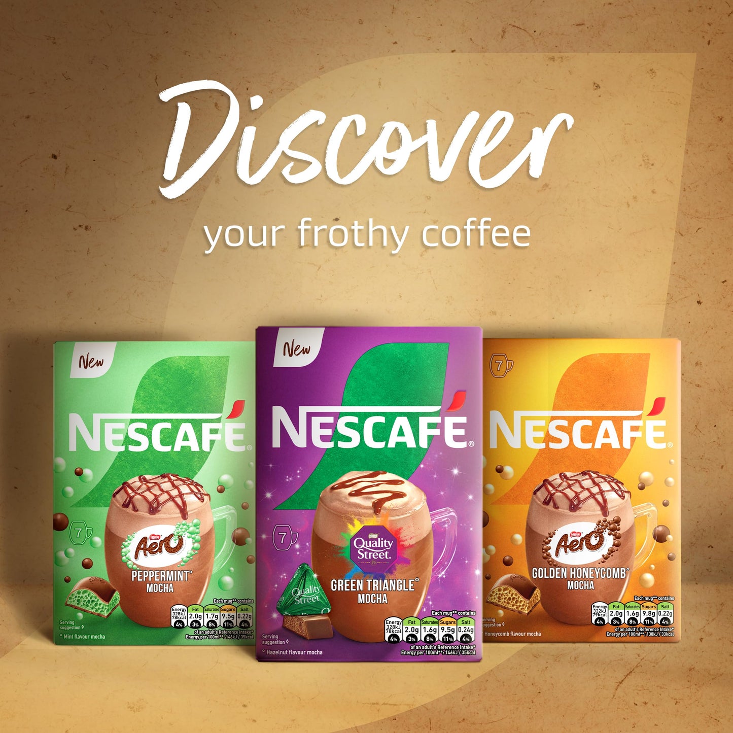 NESCAFÉ Nescafe Green Triangle Quality Street Mocha 7 x 19g Sachets, 100% Responsibly Sourced Coffee