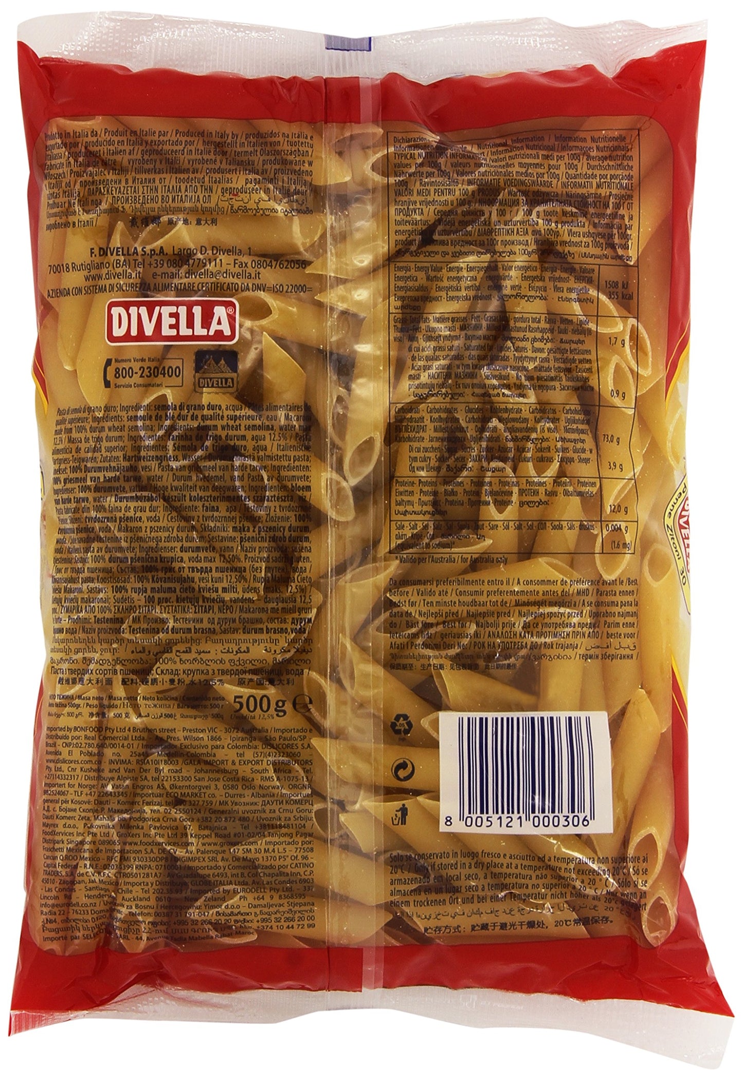 Divella - Penne Zitoni 30, Pasta di Semola di Grano Duro , 500 g
