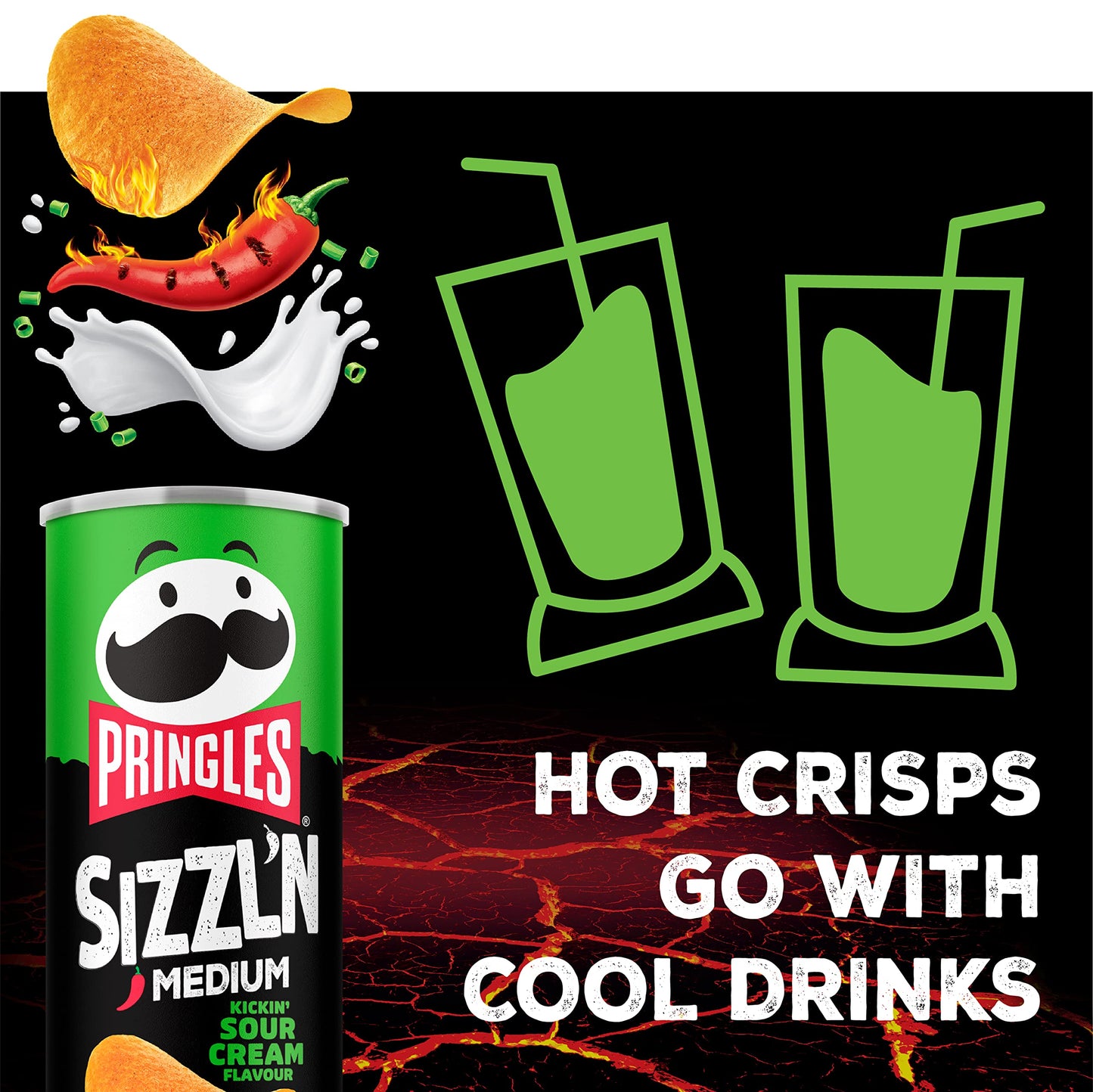 Pringles Sizzl'n Medium, Kickin' Sour Cream, 180g