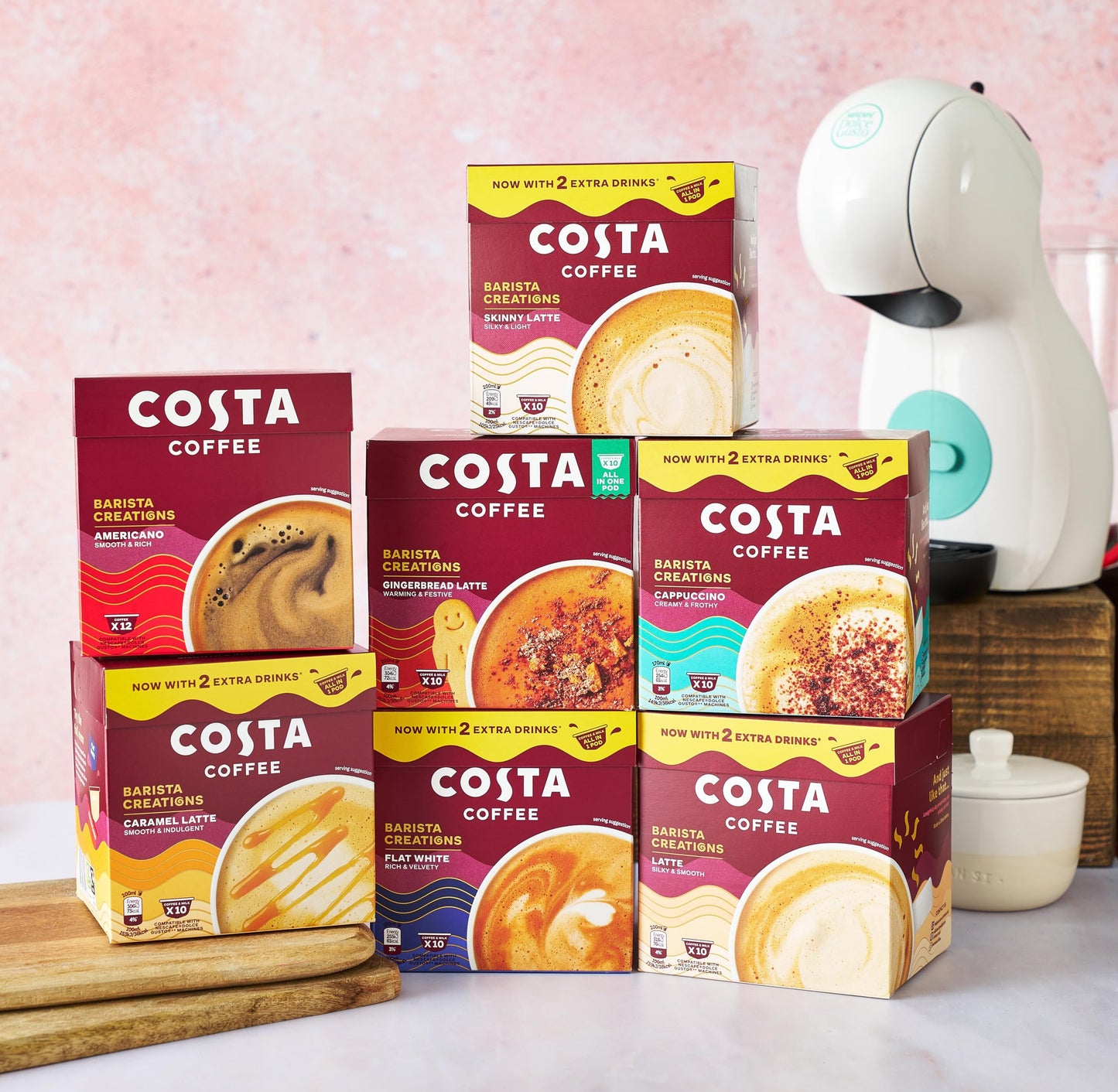 Costa Coffee Dolce Gusto Cappuccino One Pod 10 x 16g, Creamy and Frothy. Now with 2 extra drinks, All in One Pod.