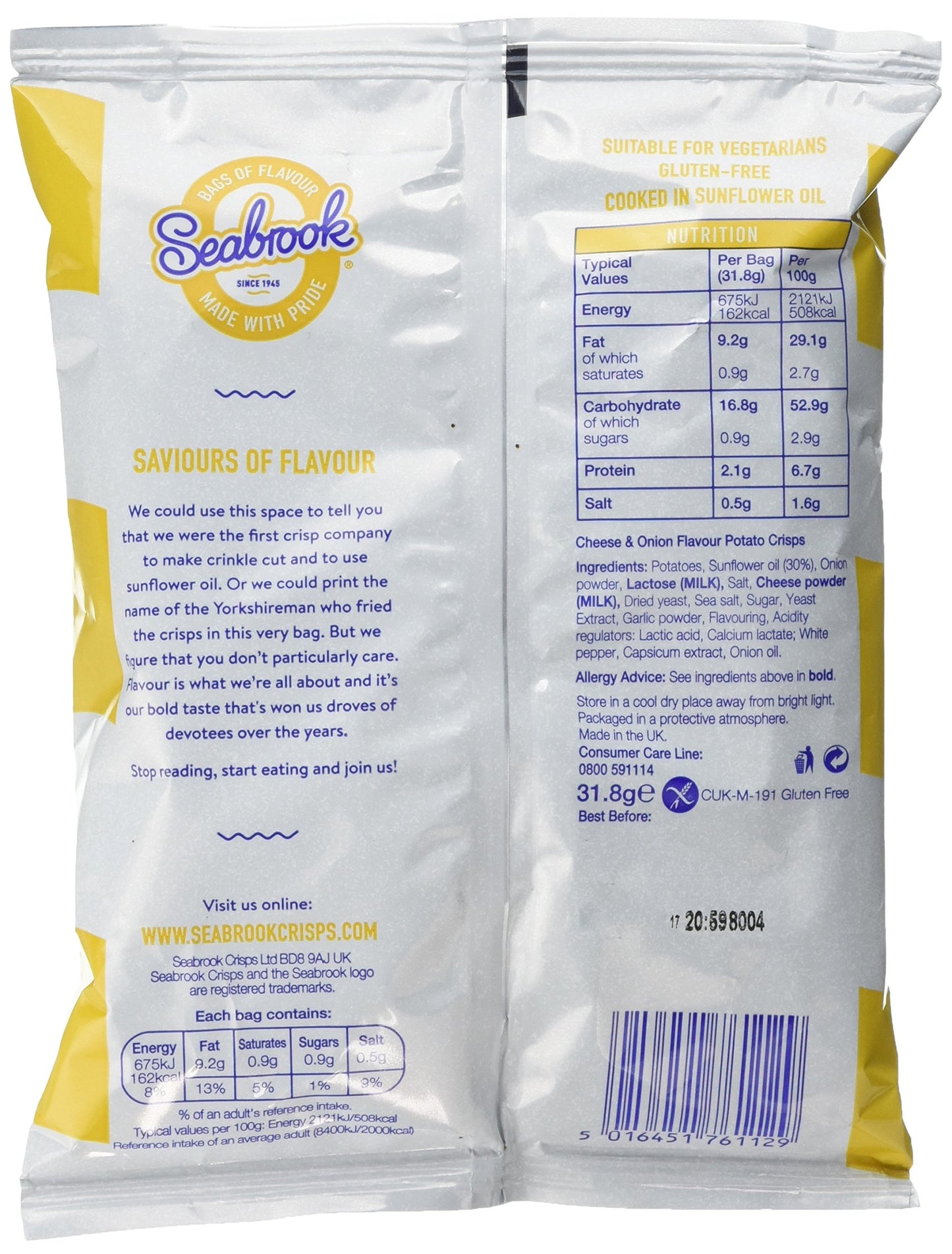 Seabrook Crisp Cheese & Onion (Box of 48)