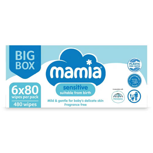 Mamia Sensitive Baby Wipes - 6 Pack - 480 wipes in total