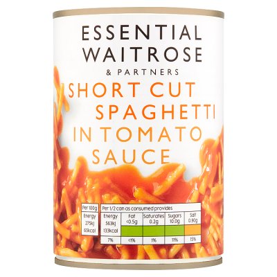 Waitrose Essential Short Cut Spaghetti in Tomato Sauce, 410g
