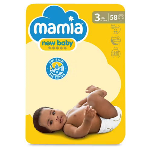 Mamia New Baby Nappies - size 3 - 58 per pack