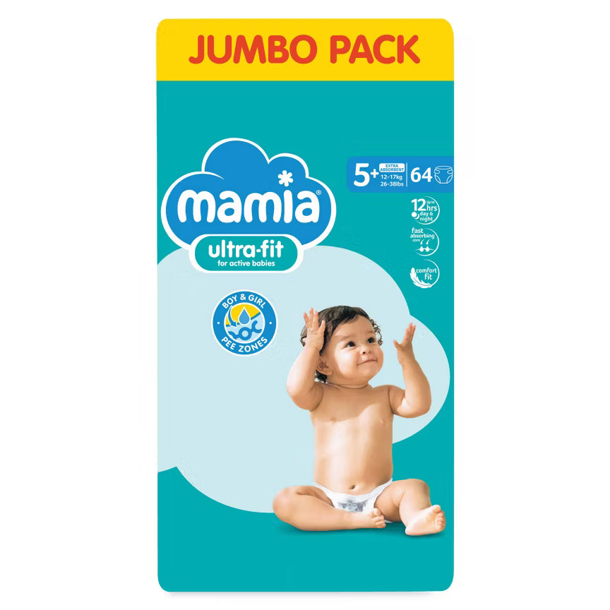 Mamia Ultra Fit Jumbo Pack Nappies Size 5+ (64 Nappies)