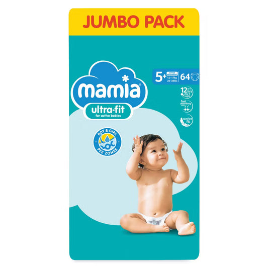 Mamia Ultra Fit Jumbo Pack Nappies Size 5+ (64 Nappies)