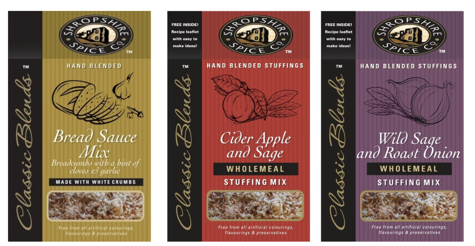 SHROPSHIRE SPICE CO. Bread Sauce,Cider Apple & Sage Wholemeal Stuffing, Sage & Roast Onion Wholemeal Stuffing Mix, 150g