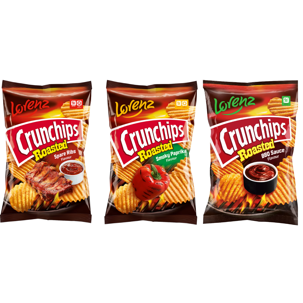 Lorenz Crunchips Variety Pack – Smoky Paprika 120g, BBQ Sauce 120g & Spare Ribs 150g