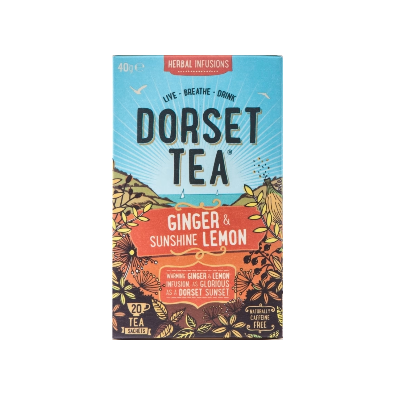 Dorset Tea Herbal Infusions Ginger & Sunshine Lemon - 20 Sachets 40g