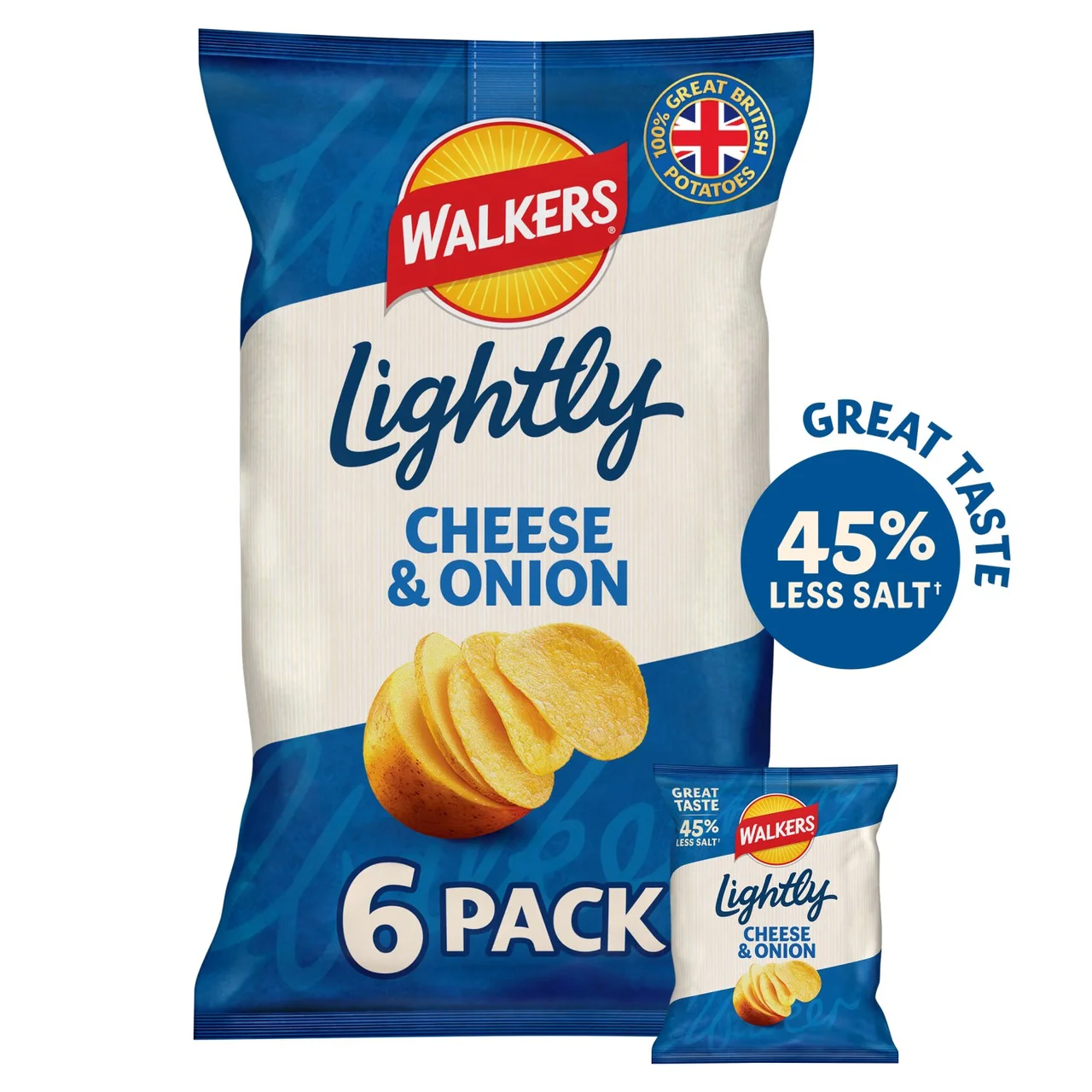 Walkers Lightly Cheese & Onion Multipack Crisps 6x25g