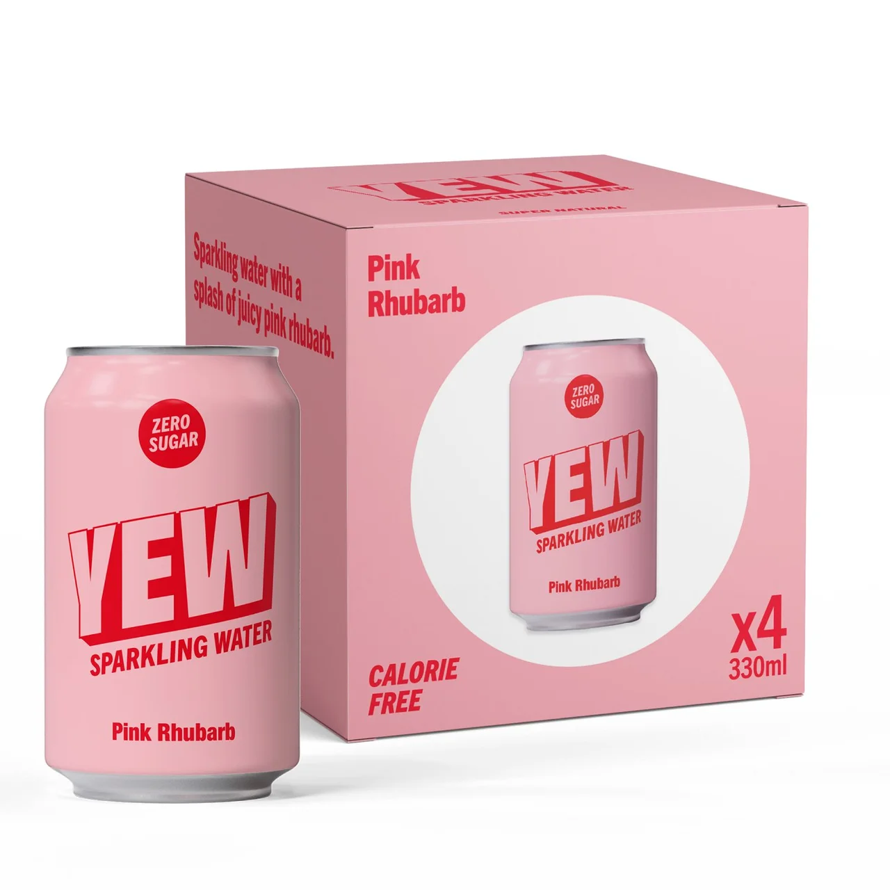 YEW Pink Rhubarb Sparkling Water 4x330ml