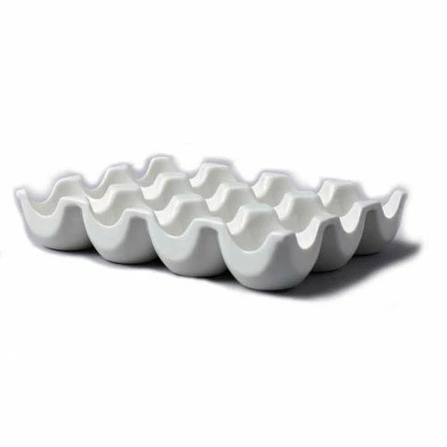 CKS White Ceramic Egg Dish Holds 12 Eggs