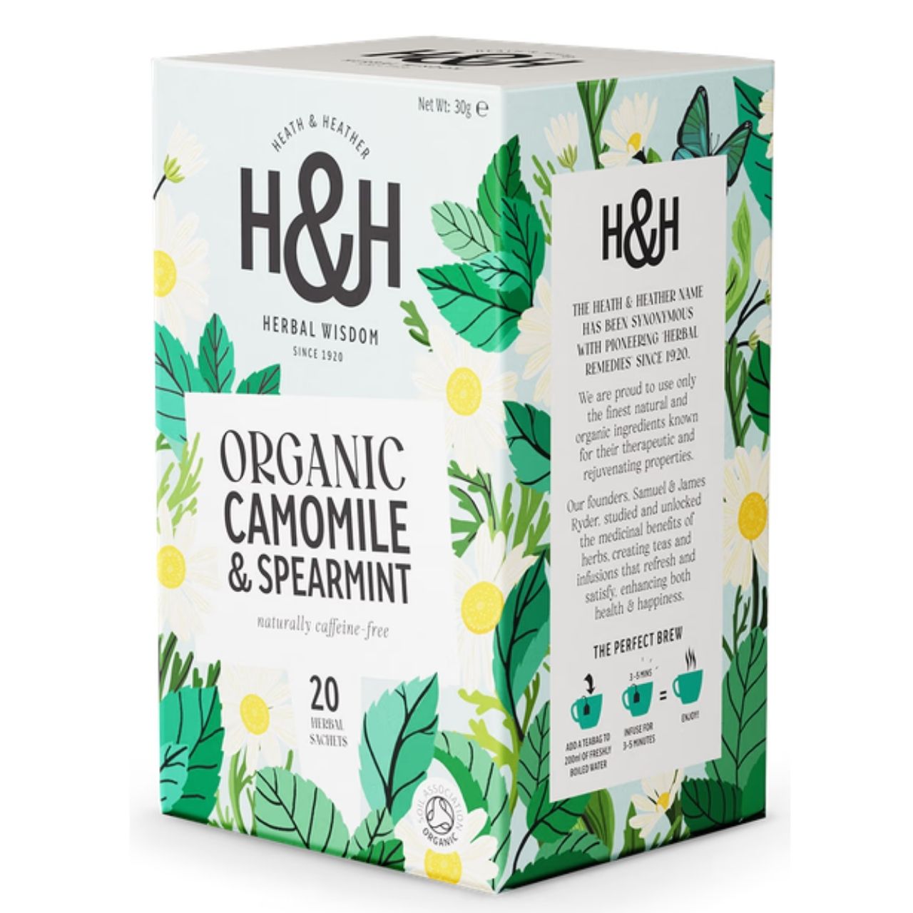 Heath & Heather Organic Camomile & Spearmint 20 Tea Bags