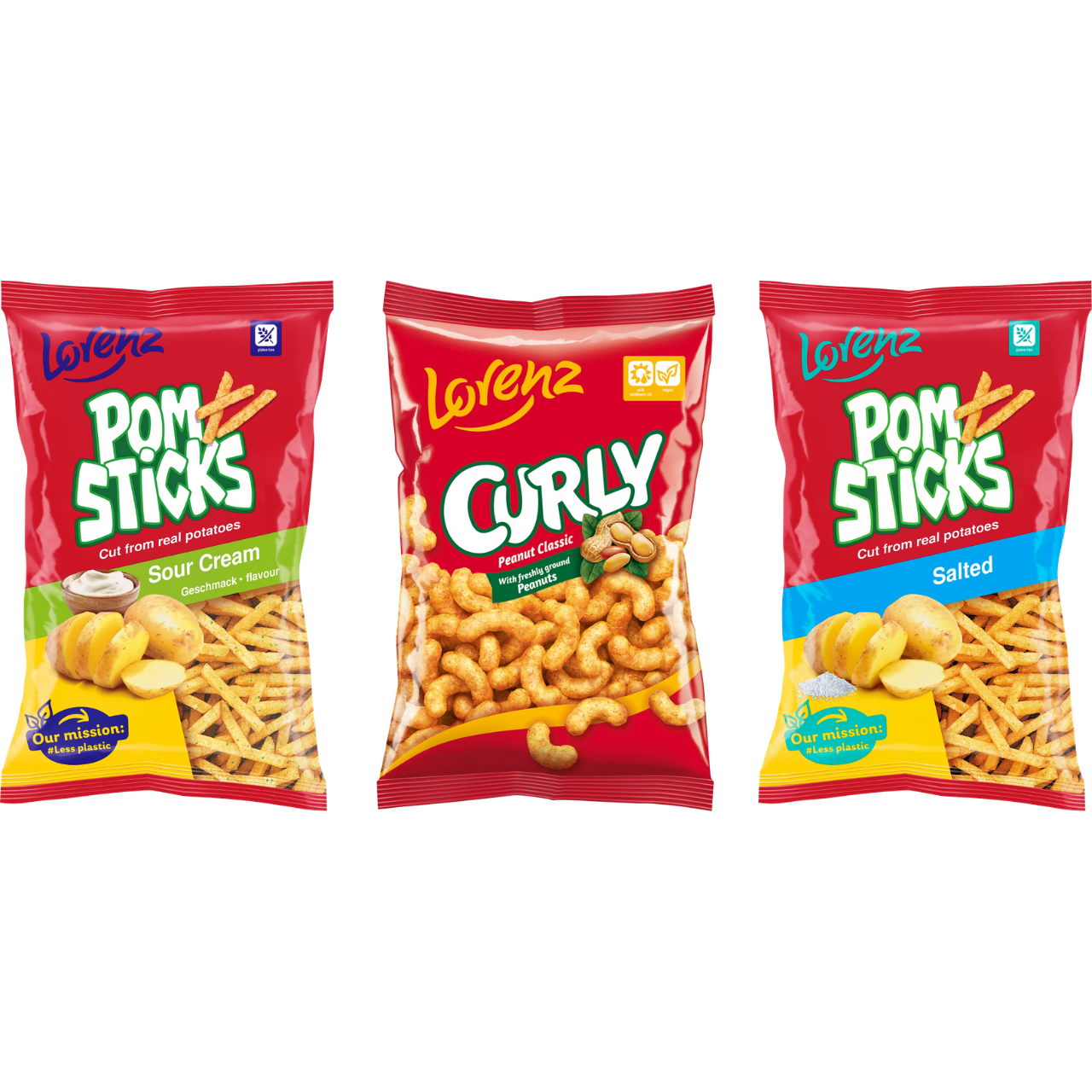 Lorenz Variety Pack – Salted 85g, Sour Cream 85g & Curly Peanut Classic 120g