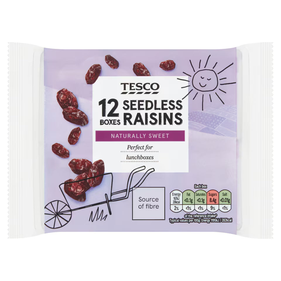 Tesco 12 Seedless Raisins Packs, 168g