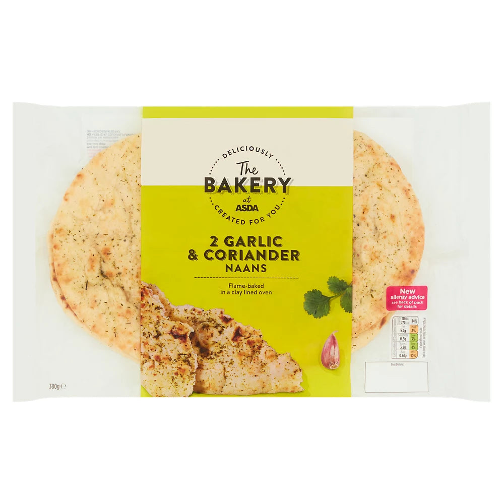 The BAKERY at ASDA The Bakery 2 Garlic & Coriander Naans 380g