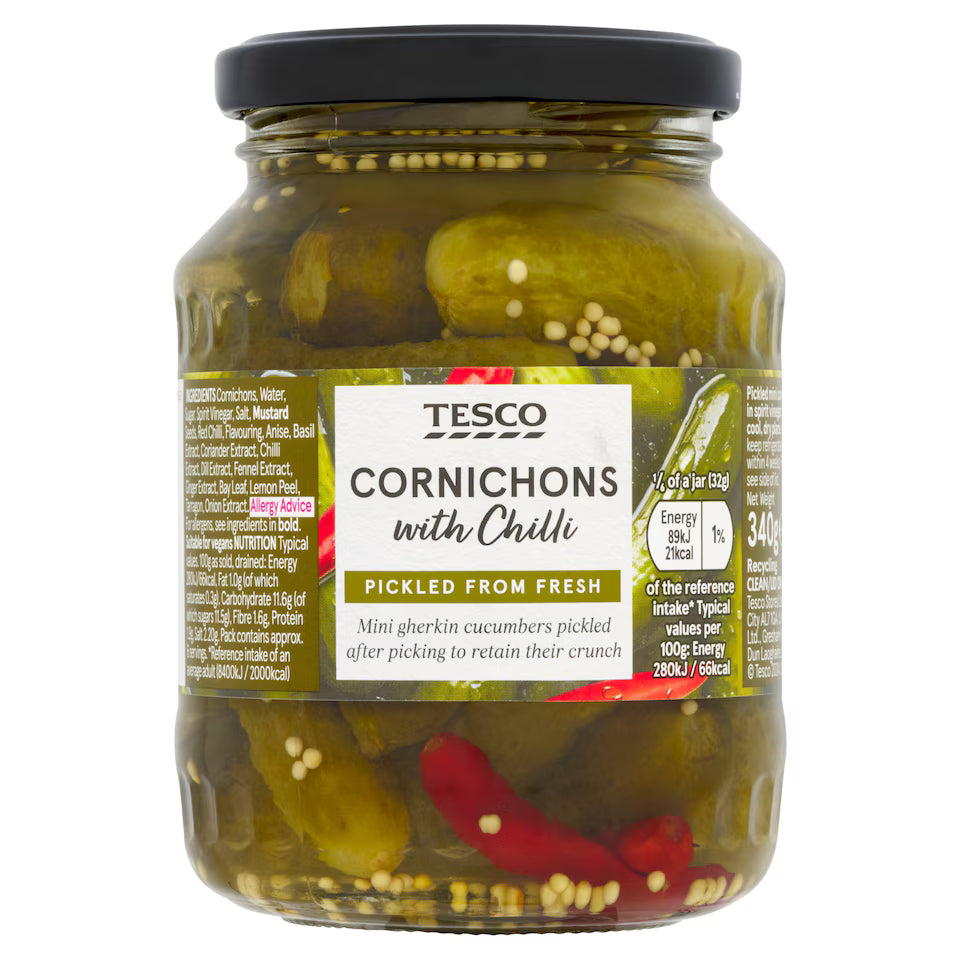 Tesco Cornichons With Chilli, 340g