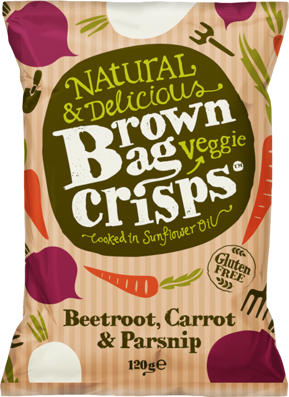 Brown Bag Crisps Beetroot, Carrot & Parsnip 120G