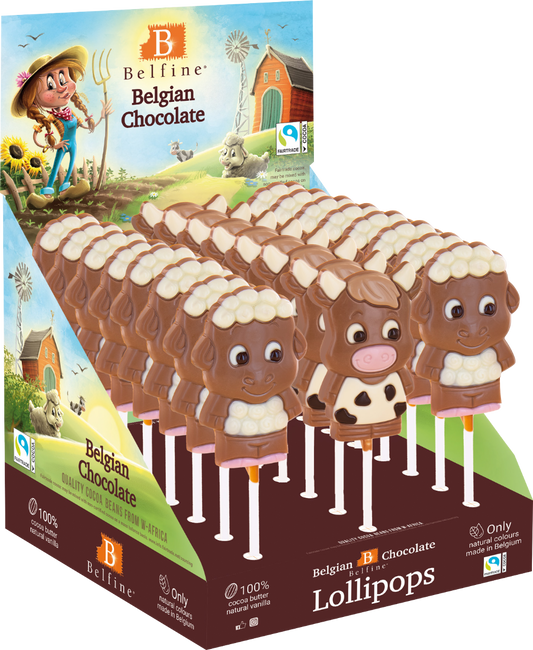 Belfine Belgian Chocolate Farm Animal Lolly (Assorted Designs) 25G