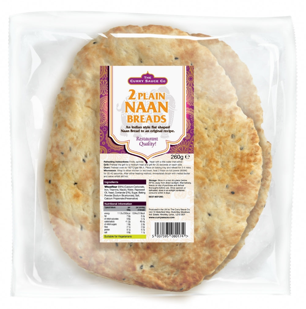 The Curry Sauce Co. 2 Plain Naan Breads 260G