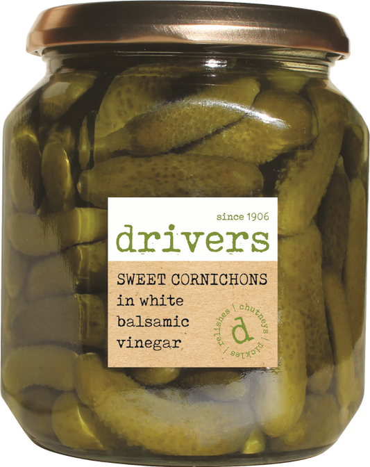 Drivers Sweet Cornichons In White Balsamic Vinegar 550G