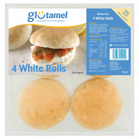Glutamel 4 White Bread Rolls 300G