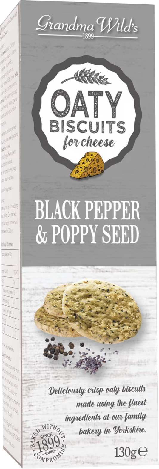 Grandma Wild's Oaty Biscuits for Cheese - Black Pepper & Poppy Seeds 130g