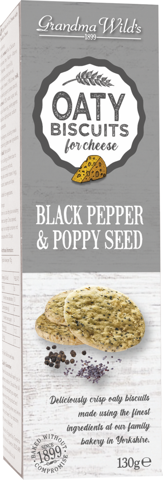 Grandma Wild's Oaty Biscuits For Cheese - Black Pepper & Poppy Seeds 130G