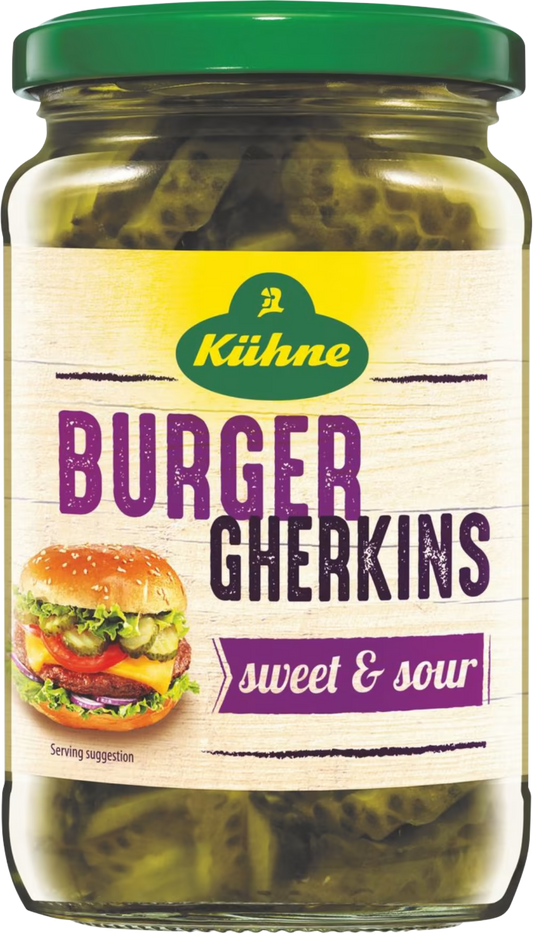 Kuhne Burger Gherkin Slices - Sweet & Sour 330g
