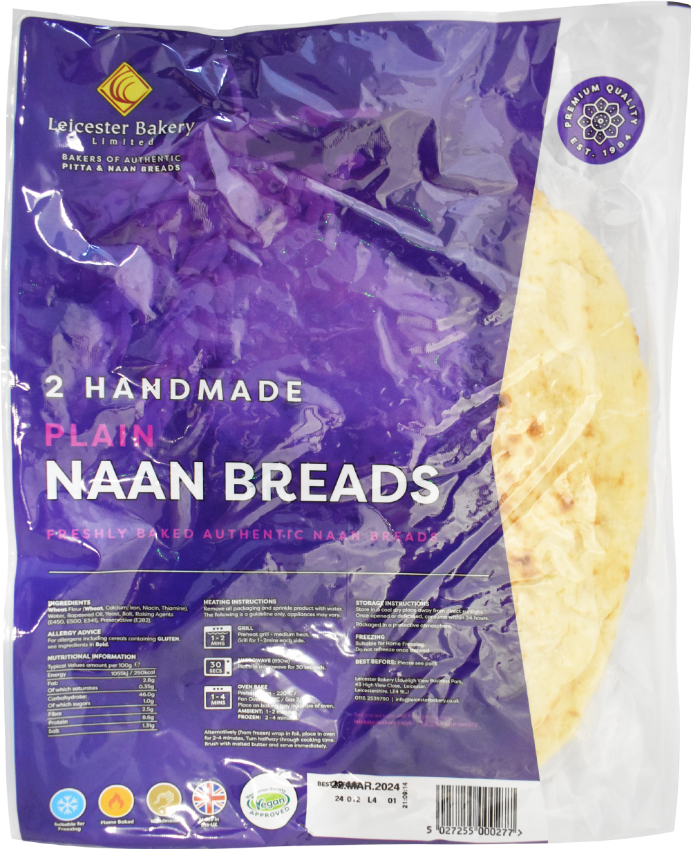 Leicester Bakery 2 Handmade Plain Naan Breads