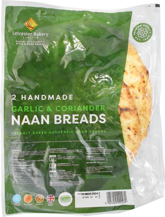 Leicester Bakery 2 Handmade Garlic & Coriander Naan Breads