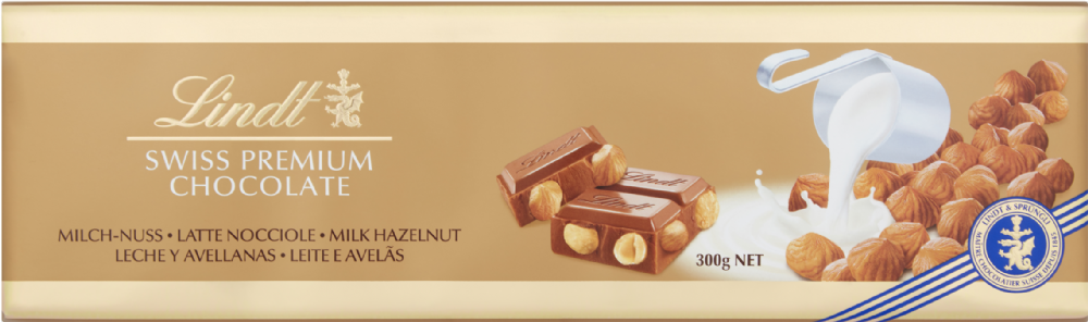 Lindt Milk & Hazelnut Gold Bar 300G