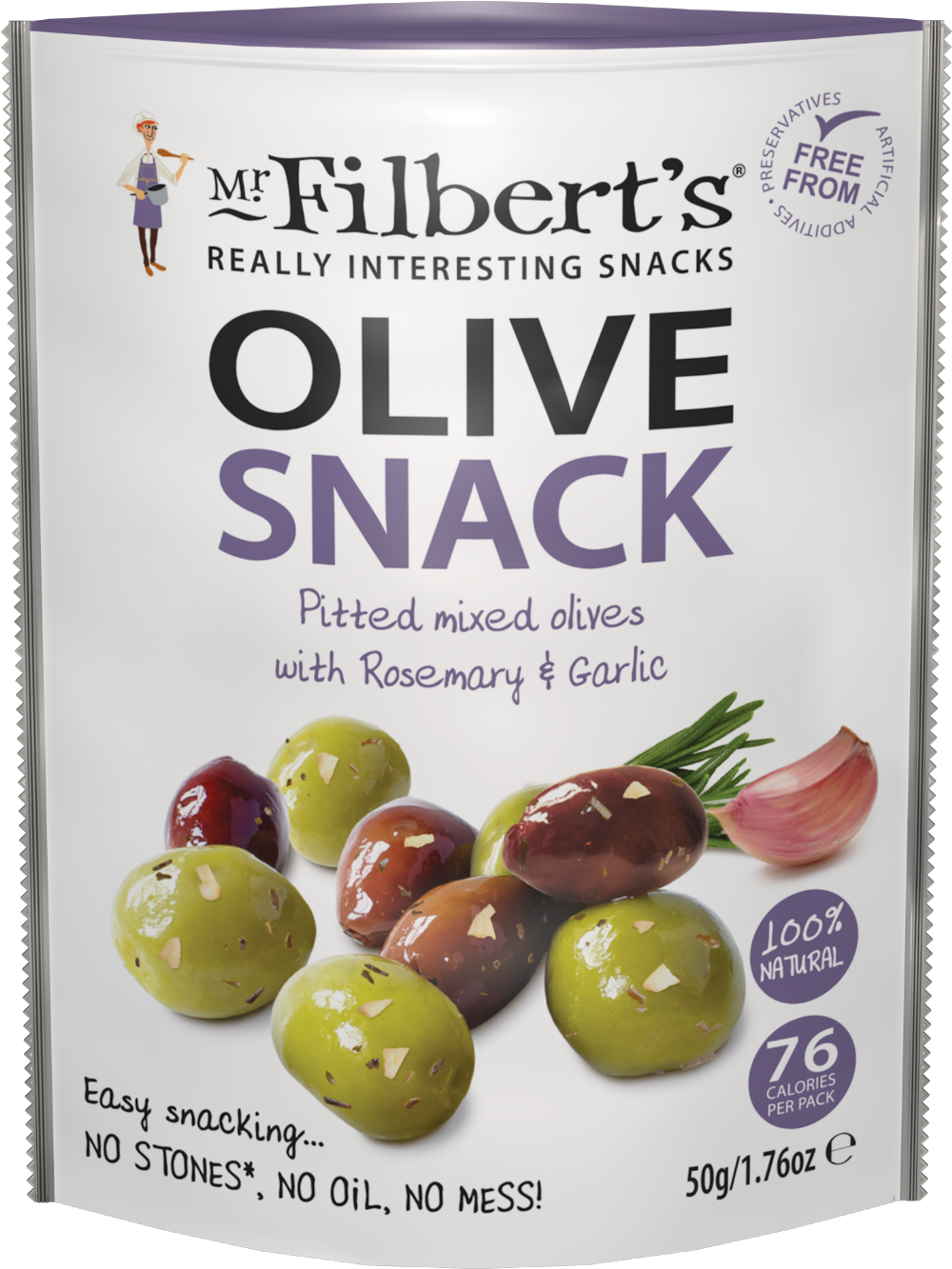 Mr Filbert's Pitted Mixed Olives With Rosemary & Garlic 50G
