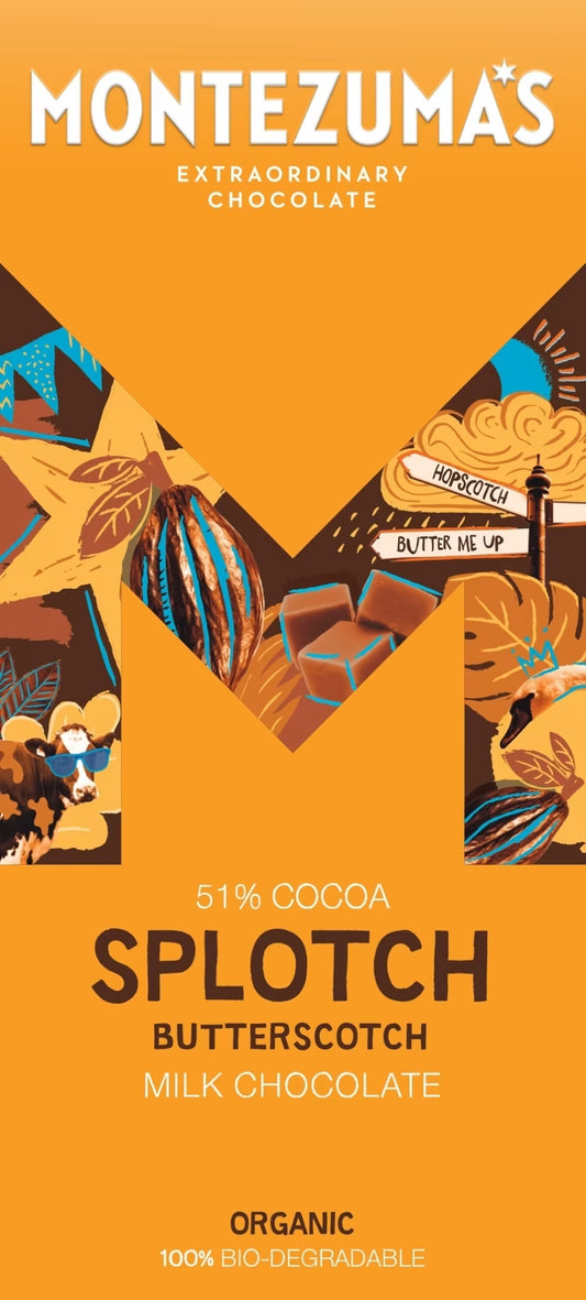 Montezuma's Splotch Organic Butterscotch Milk Chocolate Bar 90g