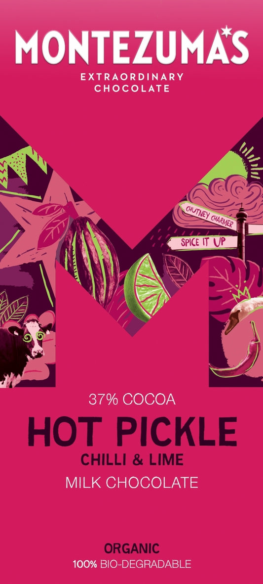 Montezuma's Hot Pickle Organic Chilli & Lime Milk Chocolate Bar 90g