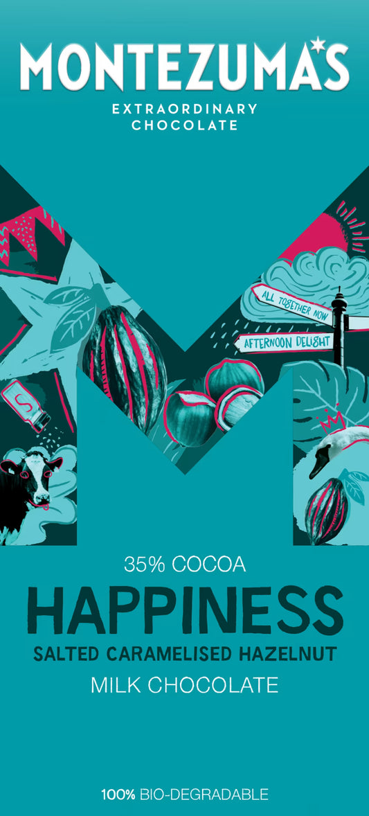 Montezuma's Happiness Salted Caramelised Hazelnut Milk Chocolate Bar 90g