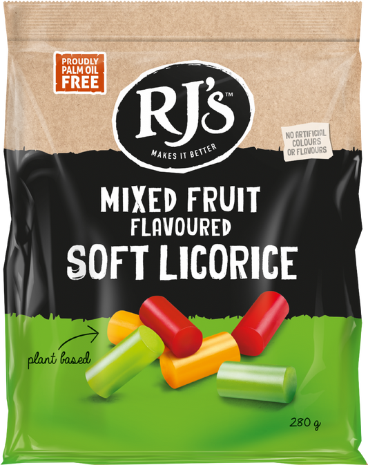 Rj's Licorice Mixed Fruit Flavoured Soft Licorice - Bag 280G