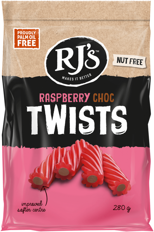 Rj's Licorice Raspberry Licorice Choc Twists 280G