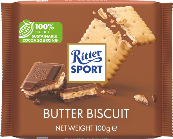 Ritter Sport Butter Biscuit Milk Chocolate Bar, 100g