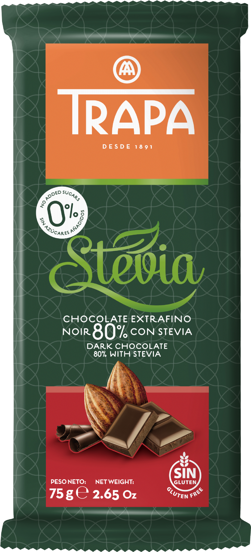 Trapa Dark Chocolate 80% With Stevia 75G