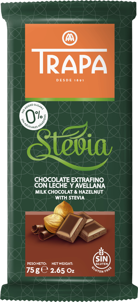 Trapa Milk Chocolate & Hazelnut With Stevia 75G