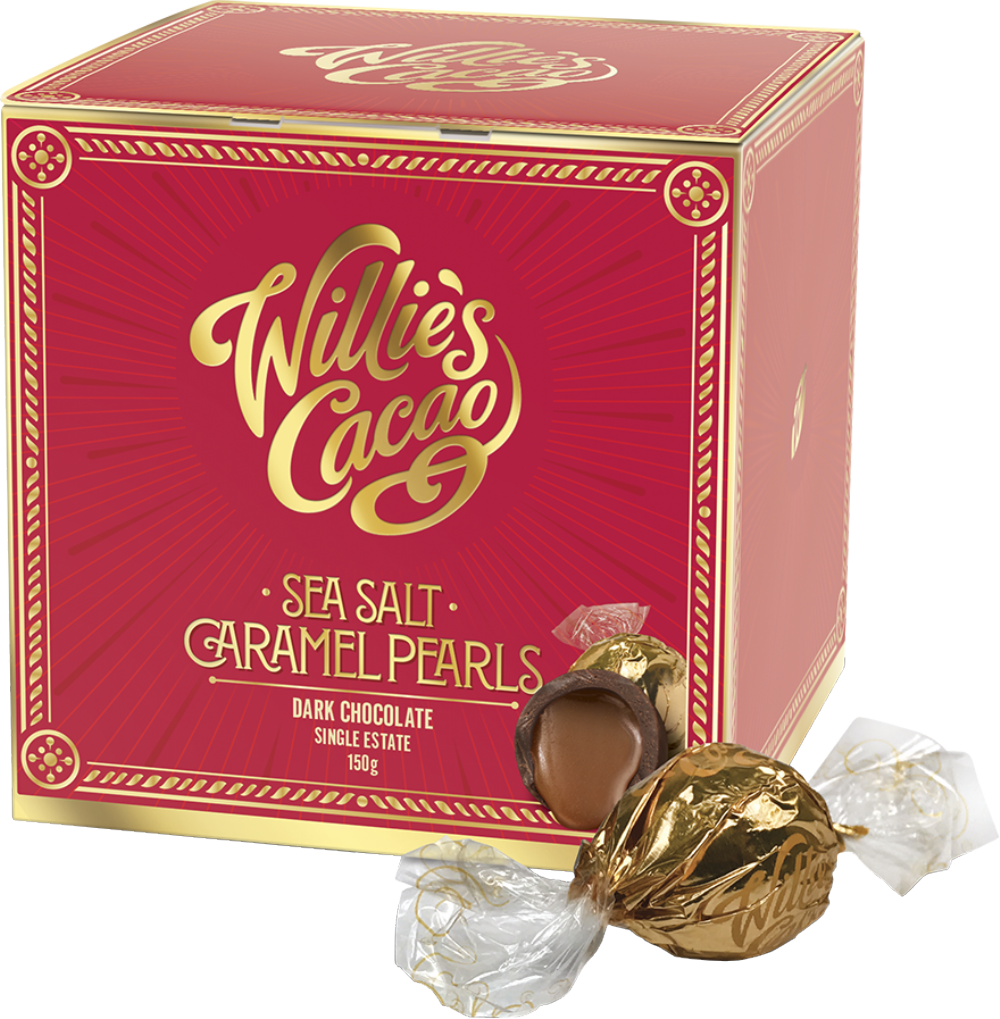 Willie's Cacao Dark Chocolate Sea Salt Caramel Pearls, 150g