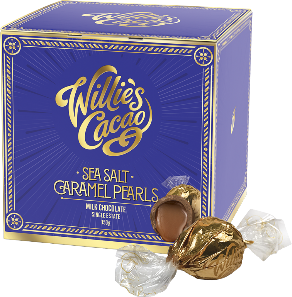 Willie's Cacao Milk Chocolate Sea Salt Caramel Pearls, 150g