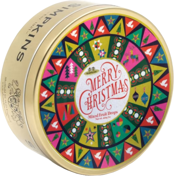 Simpkins Mixed Fruit Drops Merry Christmas Pattern Tin, 200g