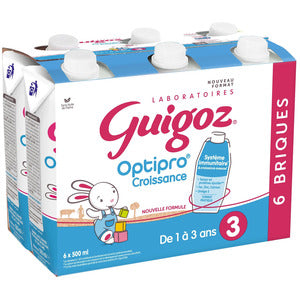 Guigoz Lait bébé liquide 3ème âge dès 12 Mois Croissance Optipro de (6x500ml) 3L