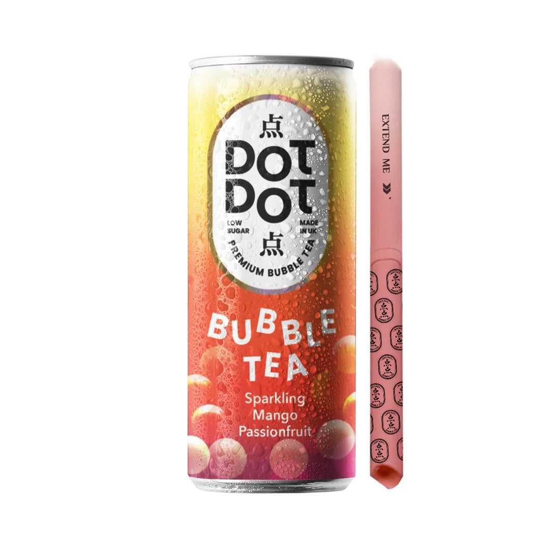 Dot Dot Sparkling Mango Passionfruit Bubble Tea Can with Straw 250ml