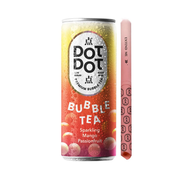 Dot Dot Sparkling Mango Passionfruit Bubble Tea Can with Straw 250ml