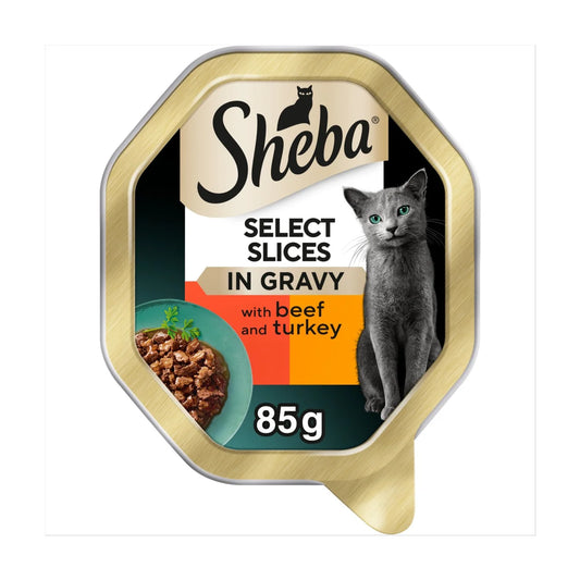 Sheba Select Slices Tray Beef & Turkey in Gravy, 85g